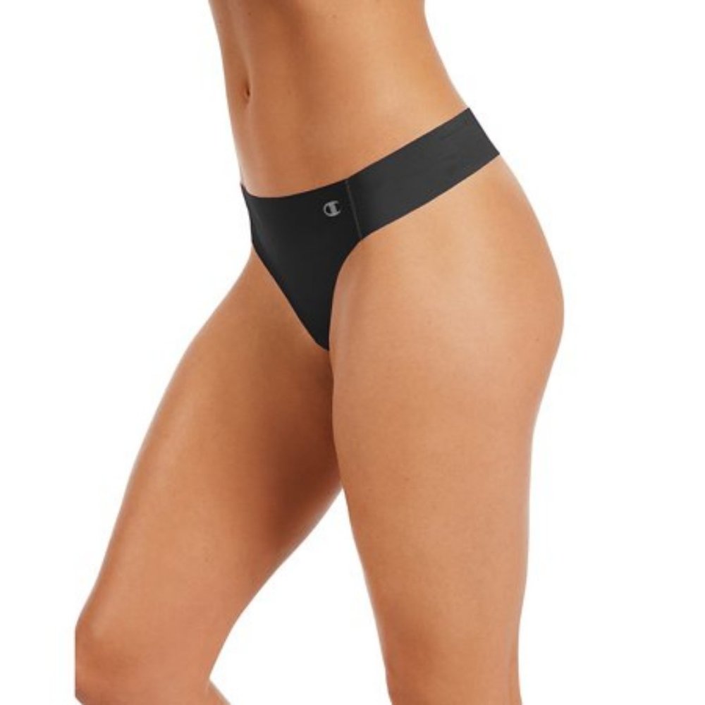 NIP NWT Champion Thong Panty XL Black Silky Vapor